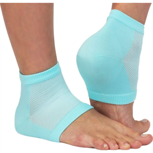NatraCure Vented Moisturizing Gel Heel Sleeves - (Skin Softening Footcare Treatment Socks for Cracked Heels, Dry feet, Foot calluses, Rough Heel Socks - (608-M CAT) - Color: Aqua B