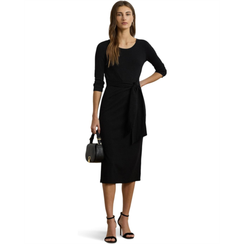 POLO RALPH LAUREN Womens Lauren Ralph Lauren Tie-Front Cotton-Blend Crewneck Dress