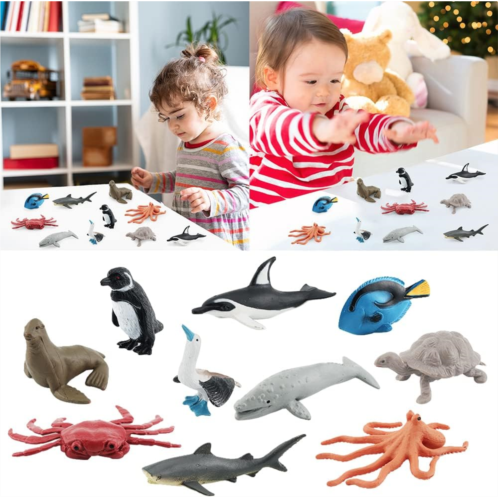 Eforcase 10PCS Mini Sea Animal Figures Toy, Ocean Animal Figurine Set Mini Pacific Marine Animals Model Cake Toppers Octopus Tortoise Tiger Shark Crab Dolphin Grey Whale,Collection Gift Hol