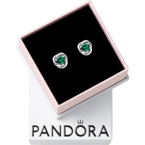 PANDORA May Green Eternity Circle Stud Earrings - Sterling Silver Birthstone Earrings with Man-Made Stones for Women - Gift for Her - With Gift Box