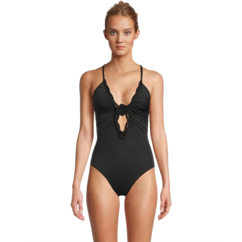 Womens BECCA Colette Clare Crochet Flower Plunge One Piece