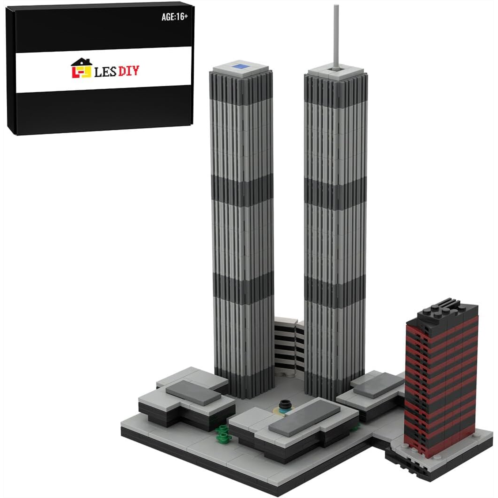 Plaxo World Trade Center Building Blocks Set, 982 PCS 1/2000 World Trade Center (1973-2001) Micro Twin Towers Model MOC Creative Architecture Display Kit, Compatible with Lego Hous