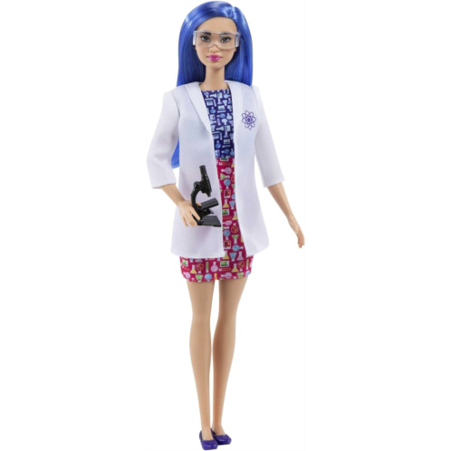 Barbie Careers Fashion Doll & Accessory, Scientist with Blue Hair Wearing Lab Coat & Flats with Microscope