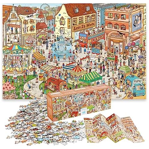 1000 Piece Puzzle for Adults, MOMIBOOK Jigsaw Puzzles of Vintage Village Town, Painting Image Funny Puzzle Gifts for Women, Relieve Stress, Preventing Senile Dementia, Improve Coll