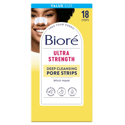 Biore Witch Hazel Blackhead Remover Pore Strips for Nose, Clears Pores up to 2x More than Original Pore Strips, features C-Bond Technology, Oil-Free, Non-Comedogenic Use, 18 Count