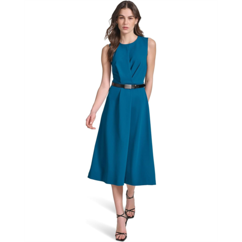 Calvin Klein Sleeveless Scuba Crepe Belted Midi Dress