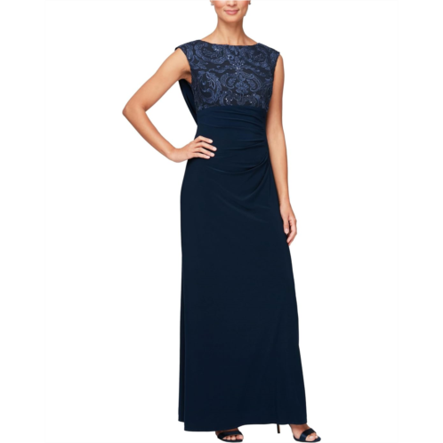 Womens Alex Evenings Long Empire Waist Cown with Cap Sleeves