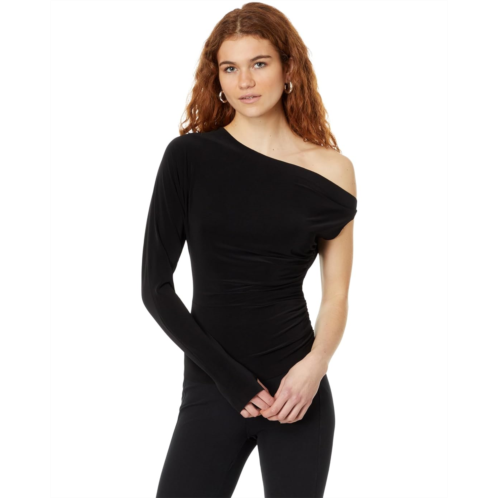 Norma Kamali One Sleeve Drop Shoulder Side Drape Top