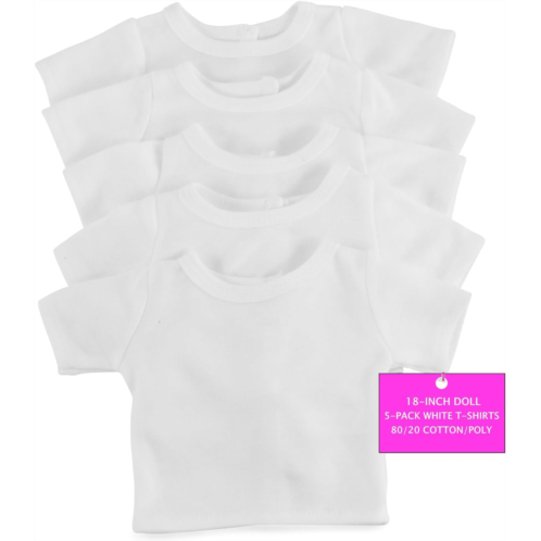 Emily Rose 18 Inch Doll Clothes USA Business 5 Pack Value Bundle White 18 Doll T-Shirts Baby Doll Set, Tee Shirts for Crafting Activity Dolls Accessories 80/20 Cotton/Poly
