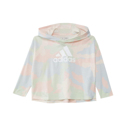 Adidas Kids Aop Long Sleeve Curve Hem Hooded Tee (Toddler/Little Kid)