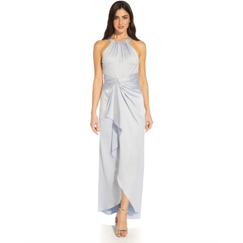 Adrianna Papell Satin Crepe Draped Front Halter Gown