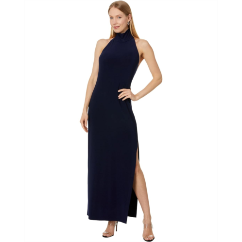 Womens Norma Kamali Halter Turtle Side Slit Gown