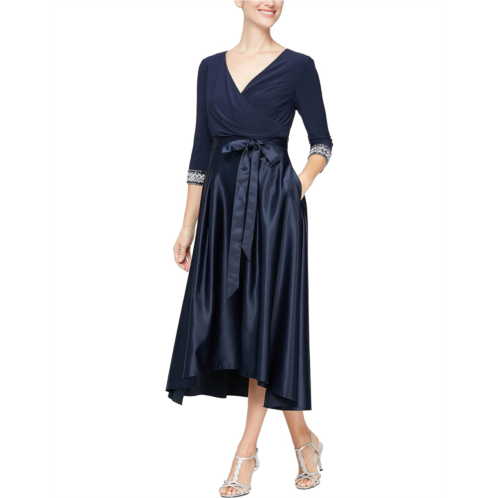 Alex Evenings Tea Length Party Dress with Satin Skirt