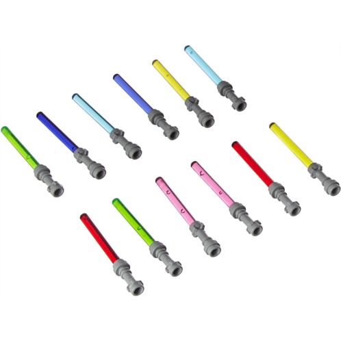 Lego Star Wars Lightsaber Lot of 12 Gray Hilt Purple, Pink, Red, Green, Yellow, & Blue Lightsabers (Darth Vader, Yoda, Luke Skywalker)