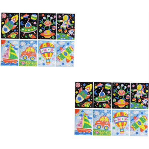 Toyvian 16 Pcs Mosaic Sticker Art Crafting Supplies for Kids Mosaic Sticker Picture DIY Stickers Kit Automotive Stickers Car Stickers for Kids Kid Stickers UFO Diamond Child