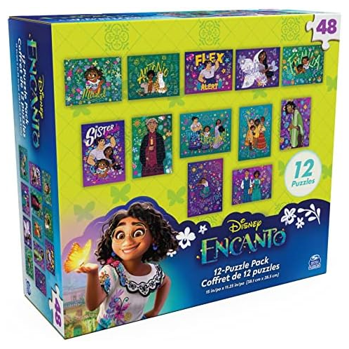 Spin Master Games Disney Encanto, 12 Jigsaw 48-Piece Puzzle Pack Easy Quick Cartoon New Colombia-Themed Musical Movie Characters, for Kids Aged 4 and up