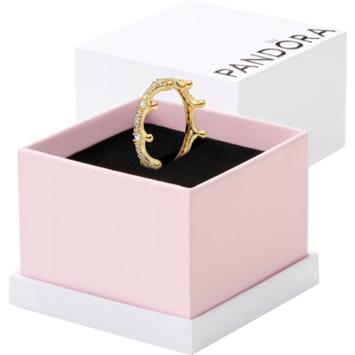 Pandora Clear Sparkling Crown - Gift for Her - Stackable Gold Ring for Women - 14k Gold-Plated Shine with Cubic Zirconia