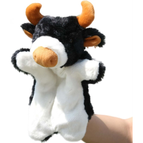 ZUXUCUVU Hand Puppets Bull Cattle Plush Farm Animal Toys for Imaginative Pretend Play Storytelling Black