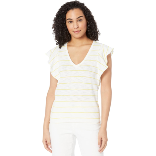 Lilla P Stripe Flutter Sleeve V-Neck Tee