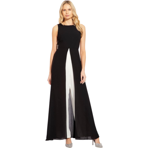 Adrianna Papell Sleeveless Stretch Crepe Jumpsuit with Chiffon Overlay