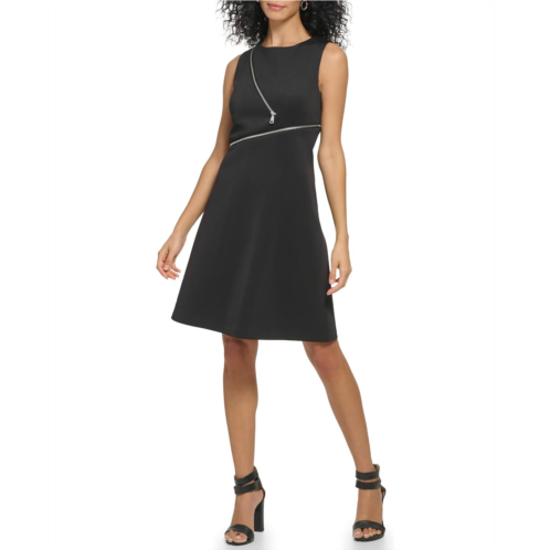 Womens DKNY Sleeveless Shift with Asymmetrical Zipper Dress