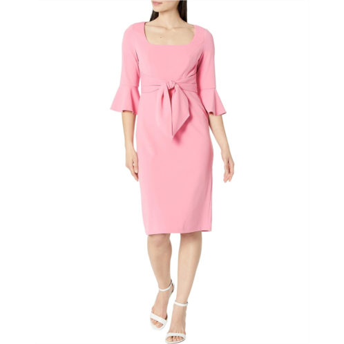 Adrianna Papell Stretch Crepe Bell Sleeve Dress with Scoop Neck & Tie Front