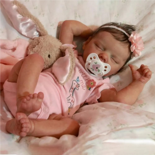Pinky Reborn Baby Dolls 18 Inch Girl Eyes Closed Realistic Newborn Baby Dolls Full Vinyl Silicone Body Poseable Dolls Anatomically Correct with Clothes and Toy Accessories Gift for