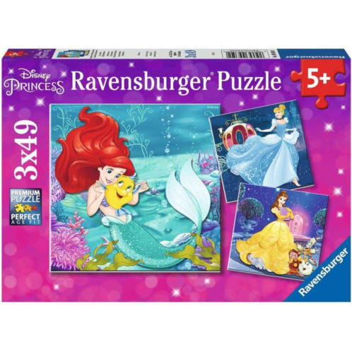 Ravensburger 09350 Disney Princesses - 3 X 49 Piece Jigsaw Puzzles - Value Set of 3 Puzzles in a Box - Every Piece is Unique, Pieces Fit Together Perfectly,Multi