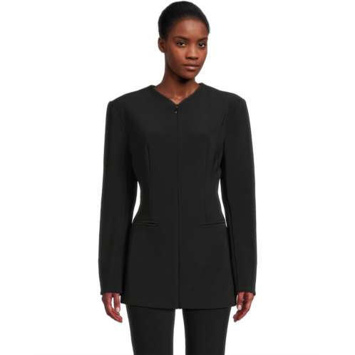Norma Kamali Long Sleeve Shoulder Pad V-Neck Zip Front Jacket