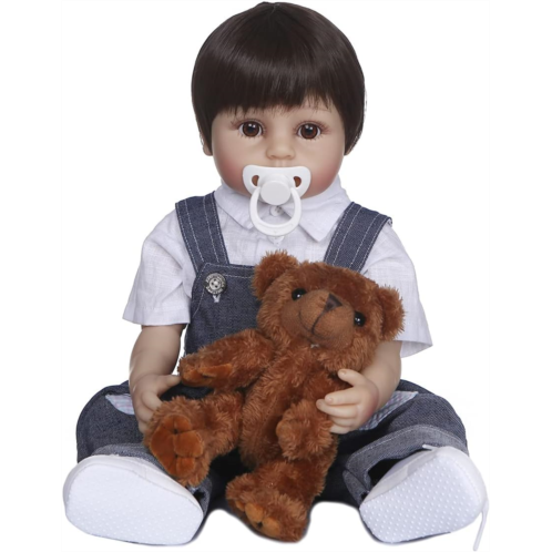 Novinose Reborn Baby Dolls Full Body Silicone Boy 22 inch 55cm Bathable Toddler Doll with Hair Open Eyes for Xmas Birthday Gift