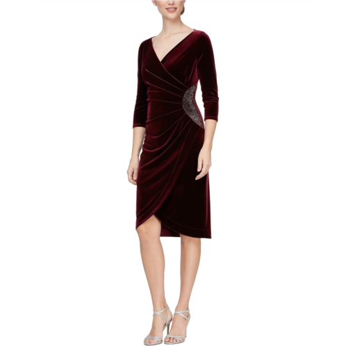 Alex Evenings Short Surplice Neckline Sheath Dress w/ Tulip Skirt