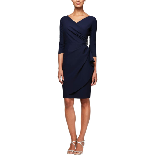 Alex Evenings Slimming Short Sheath 3/4 Sleeve Dress with Surplus Neckline