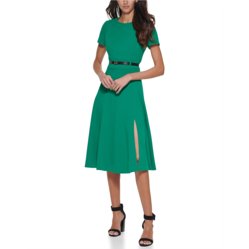 Calvin Klein Short Sleeve A-Line Midi Dress with Belt