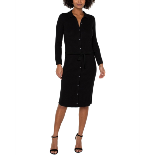 Womens Liverpool Los Angeles Button Front Long Sleeve Knit Shirt Dress