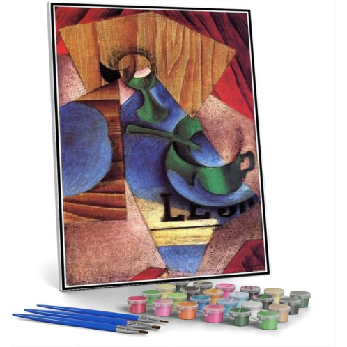 Hhydzq DIY Oil Painting Kit,Glass Cup and Newspaper Painting by Juan Gris Arts Craft for Home Wall Decor