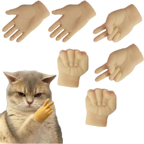 Bicotand Mini Hands for Cats, Mini Human Hands for Cats, Tiny Finger Hands for Cats Crossed, Tiny Folded Hands for Cat Paws, Cat Mini Hands Glove Silicone Finger Puppet for Cat Puppet Show