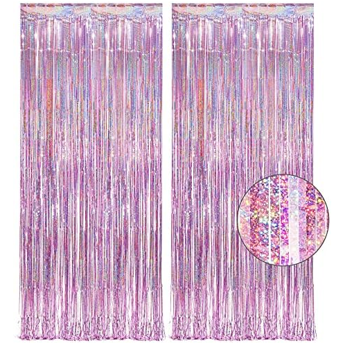 Pink Tinsel Curtain Party Backdrop - GREATRIL Foil Fringe Curtain Lilac Pink Party Streamers for Girl Princess Bachelorette Euphoria Theme Party Decorations - 2 Packs