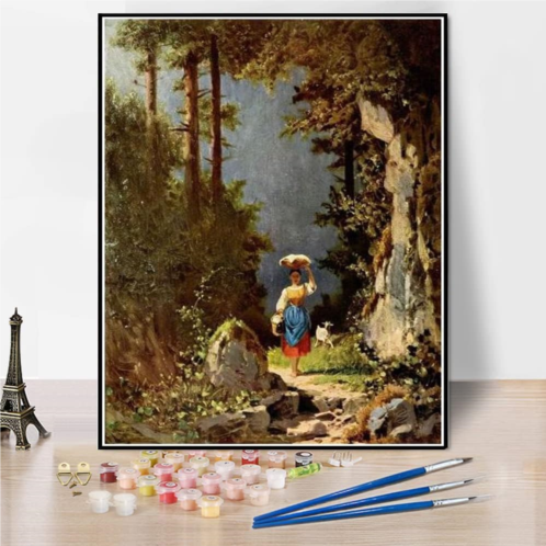 Hhydzq Paint by Numbers for Adult Kits Girl with Goat Painting by Carl Spitzweg Arts Craft for Home Wall Decor