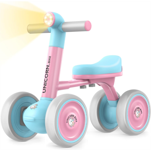 Minutry Baby Balance Walker Bike for Toddler: 4 Wheels Pre-School First Bike Walk and Ride On Toys - Ideal 1st Birthday Gifts for 12-24 Months Boys & Girls