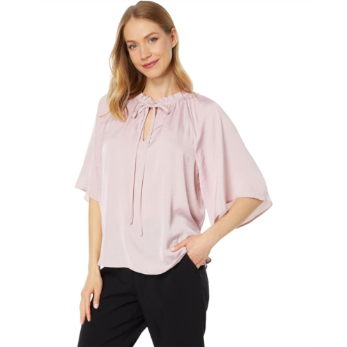 Womens Vince Camuto Split-Neck Blouse with Pleats On Sleeve