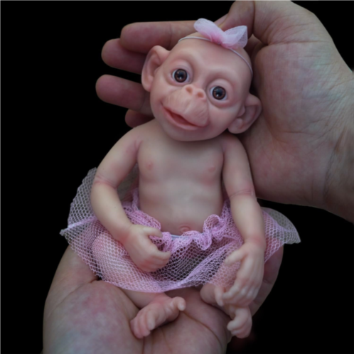 Generic 7 Micro Preemie Full Body Silicone Monkey Baby Doll Lux Lifelike Mini Reborn Doll Surprice Children Anti-Stress, Feel Real