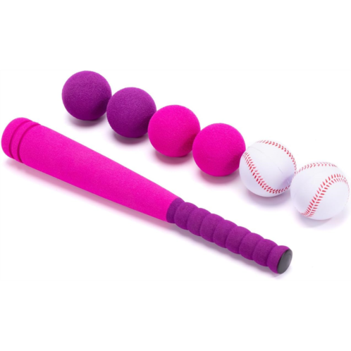 CeleMoon 16.5 Inch [Mini Size] Soft Kids Foam Baseball Bat Toy Set with 6 Balls, Gift for Toddler Age 3 Years Old Indoor Outdoor Sport T Ball Bat Playing Sport Game, Pink