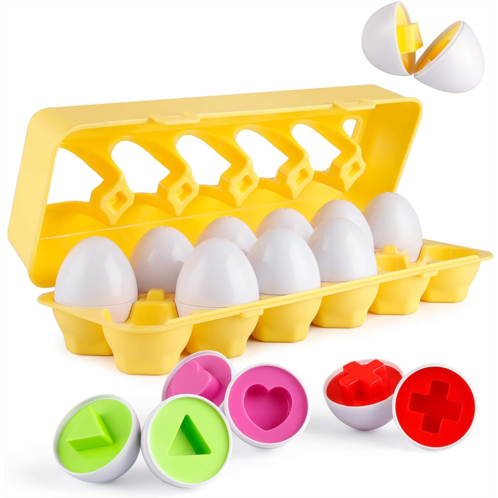Coogam Matching Eggs 12 pcs Set Color & Shape Recoginition Sorter Puzzle for Toddlers Easter Travel Game Early Learning Educational Fine Motor Skill Montessori Gift for Year Old Kids