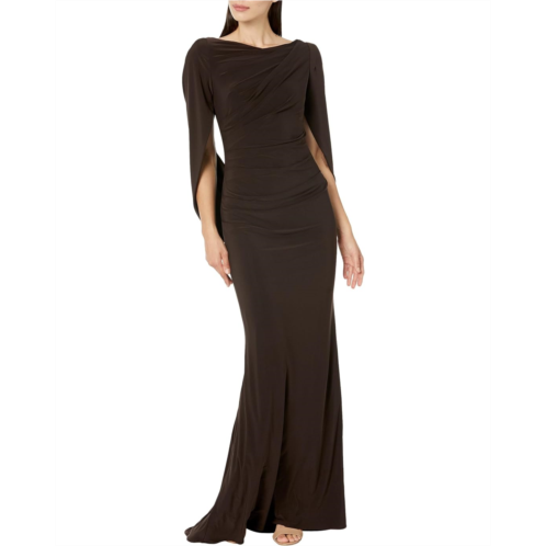 Betsy & Adam Long Jersey Ruched Drape Back Dress