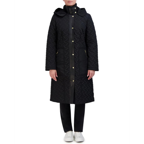 Cole Haan Signature Quilt Hooded Long Coat with Belt