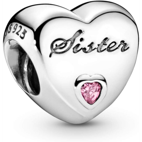 PANDORA Jewelry Sisters Love Charm - Compatible with PANDORA Moments Bracelets - Jewelry for Women - Sterling Silver Bracelet Charm with Cubic Zirconia - Mothers Day Gift with Gift