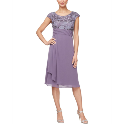 Womens Alex Evenings Short Embroiderd with Pleated Waist