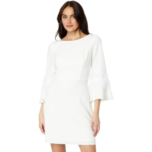 Adrianna Papell Stretch Crepe Short Sheath Dress with Feather Sleeve Detail