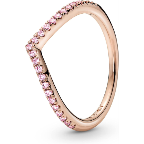 Pandora Sparkling Wishbone Ring - Stackable Rose Gold Ring for Women - 14k Rose Gold-Plated Shine with Pink Cubic Zirconia - Size 7.5