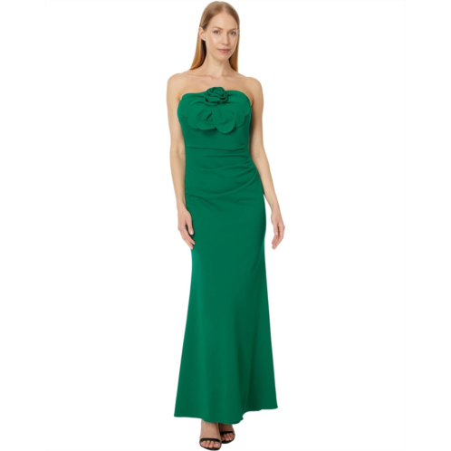 Betsy & Adam Long Scuba Crepe Spaghetti Strap Flower